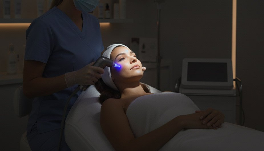 Female receiving a skin booster treatment at a med spa.